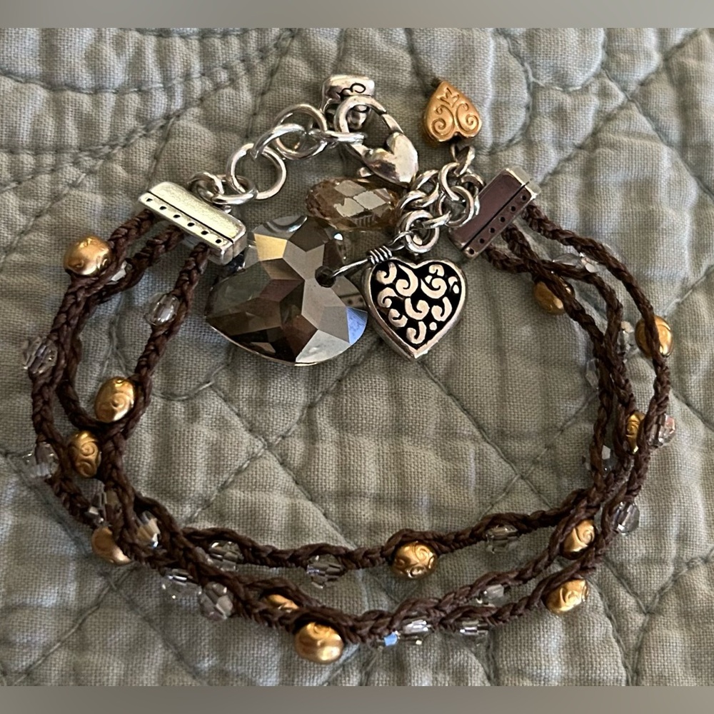 BRIGHTON Signed, Brown & Gold Beaded Bracelet w/Charms